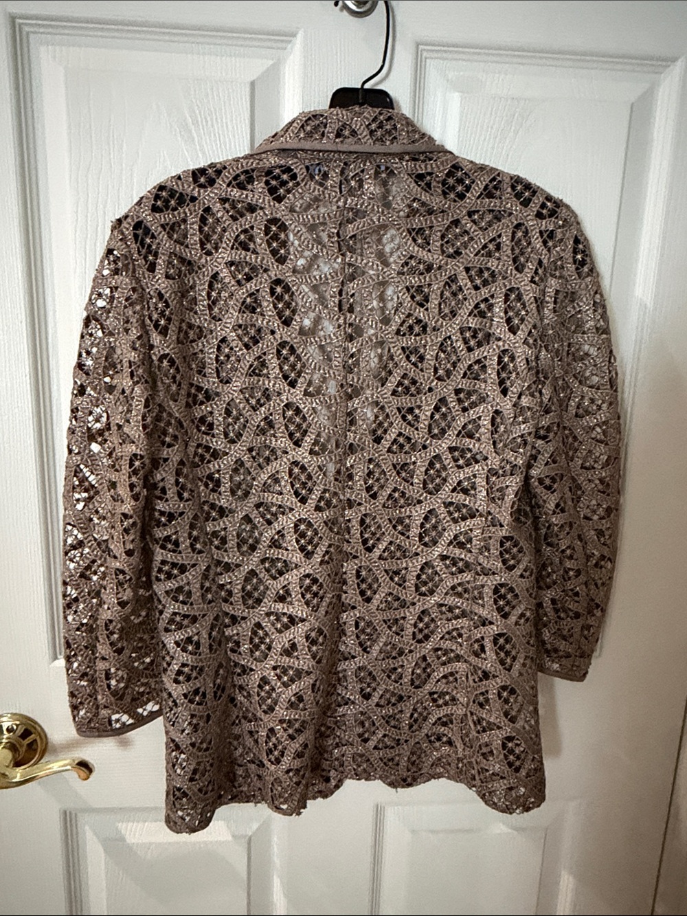 Antonio Melani Crochet Lace Blazer Jacket in Taupe Brown metallic size 4 - Picture 4 of 4